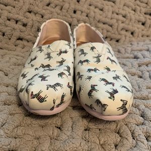 White Toms with rainbow zebras and lilac soles